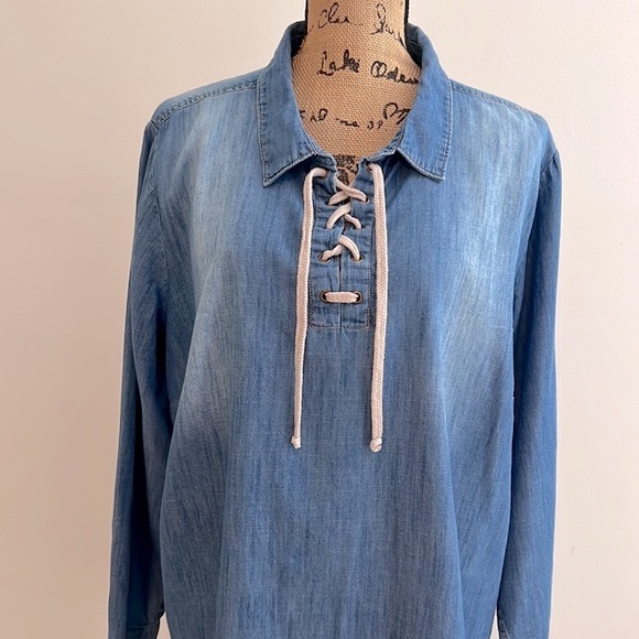 RUFF HEWN || Chambray Long Sleeve Tunic Top. Sz. - Picture 2 of 9